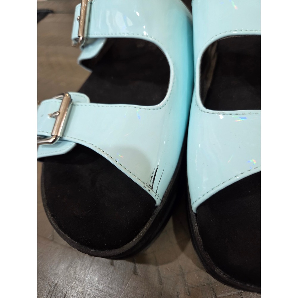 Sugar Saturn Light Blue Patent Holographic Double Buckle Platform Slide Sandals - Picture 7 of 7
